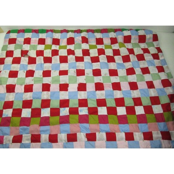 Vtg Handmade Patchwork Quilt Child Baby Lap Blanket 35X48 Distressed Multi Color - Picture 1 of 9
